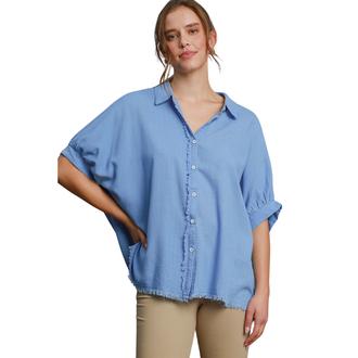 UMGEE Linen Frayed Edge Button-Down Shirt