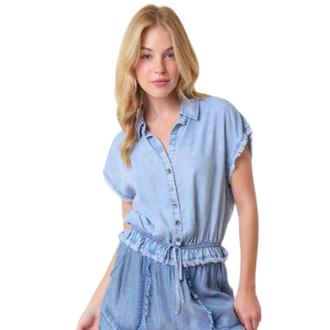 UMGEE TENCEL DENIM COLLARD NECK TOP