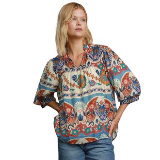 UMGEE Split Neck Print Top