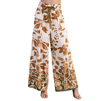 UMGEE Leaf Print Wide Leg Pants