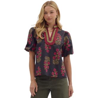 UMGEE Floral Print Bubble Sleeve Top