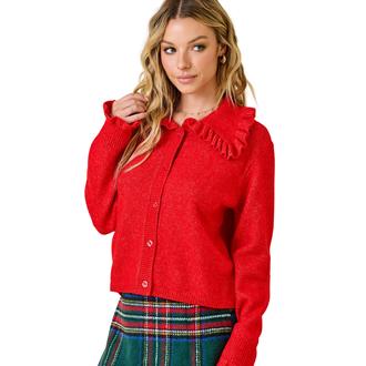 SLIMSATIONS Ruffle Collar Button Down Knit Cardigan Sweater
