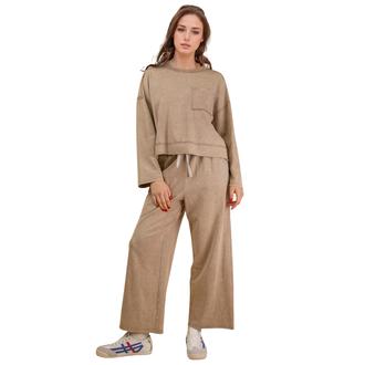 SLIMSATIONS Mineral Washed Casual Knit Top Pants Set