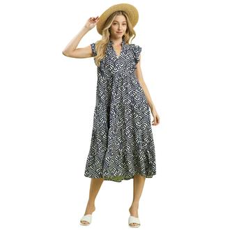 REMONTE Leaf Print Tiered Midi Dress