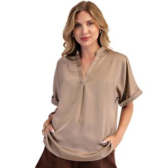 BLOWFISH V-neck Placket Cuffs Sleeve Top
