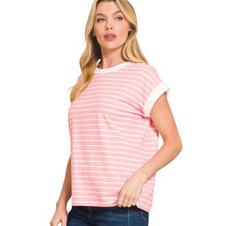 BLOWFISH Contrast Trim Cap Sleeve Stripe Tee