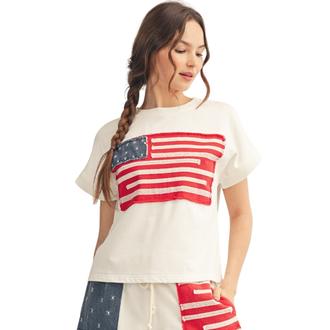 ENEWTON JEWELRY American Flag Patched Washed Casual Top