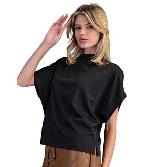 LARTISTE Solid Mock Neck Short Sleeve Top
