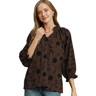 DV BY DOLCE VITA Texture Fabric Floral Embroidered Top