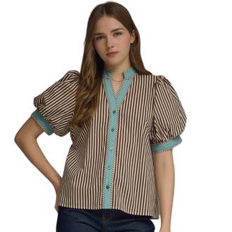 DV BY DOLCE VITA Stripe print short puff sleeve top