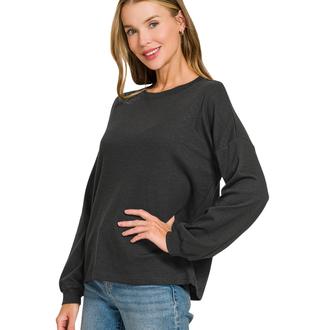 DV BY DOLCE VITA Cotton Modal Slub Round Neck Long Sleeve Top