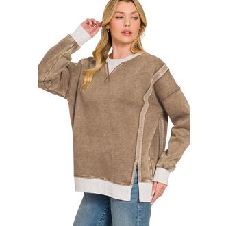 DV BY DOLCE VITA Fleece Acid Washed Contrast Trim Pullover