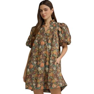 VERY J Floral print short puff sleeve mini dress